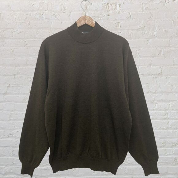 🇮🇹 FiJi Italian Wool Sweater XL Mock Neck Brown Woolmark Made Italy - Picture 2 of 16